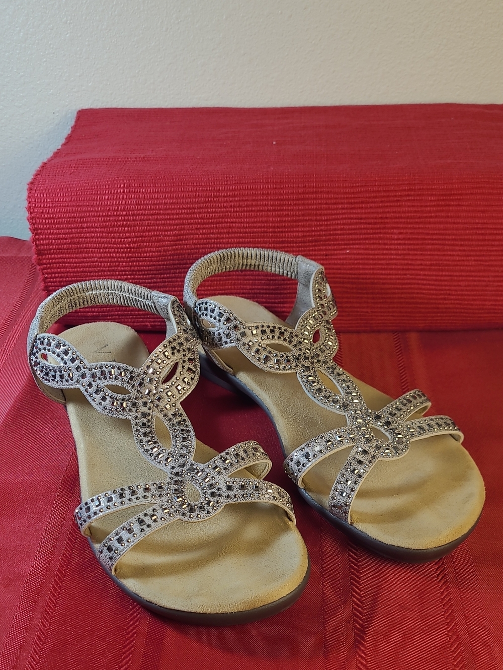 VJH Confort Taupe Rhinestone Embellished Women's Sandals